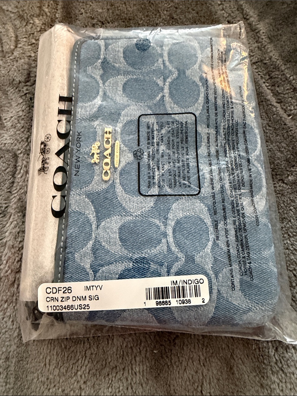 Coach Corner Zip Wristlet In Signature Denim - Picture 6 of 6